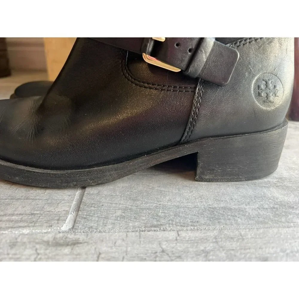 TORY BURCH Christie Leather Moto Ankle Boot Bootie Designer Fall Winter Casual 8